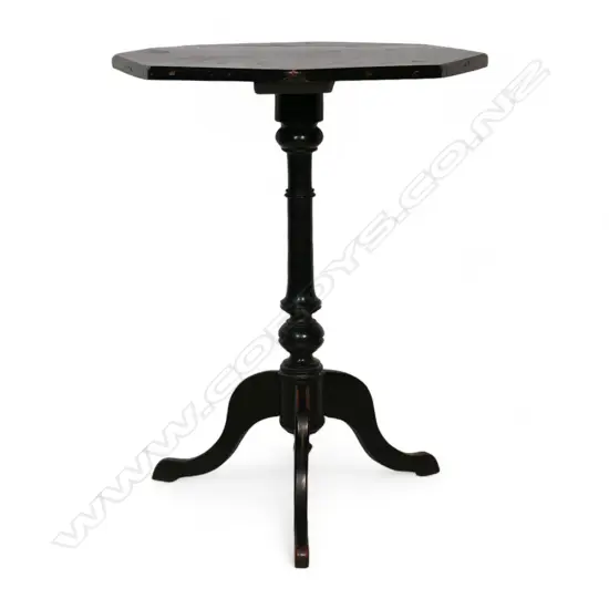 A New Zealand c.1870 ebonized kauri tripod table,